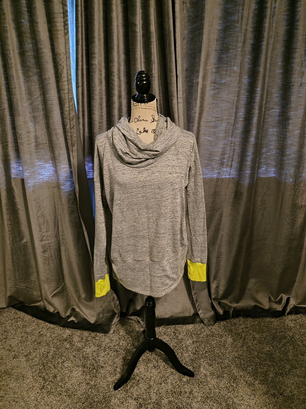 Reebok Gray Cowl Neck Hoodie with Yellow Cuff Detail